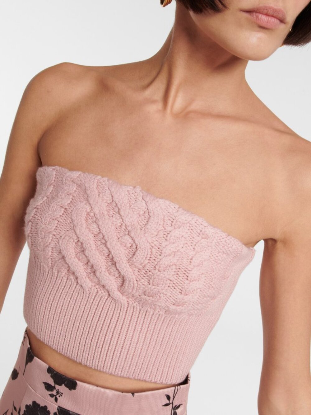 Emilia Wickstead Bimba pink wool knitted cropped bustier bandeau top M